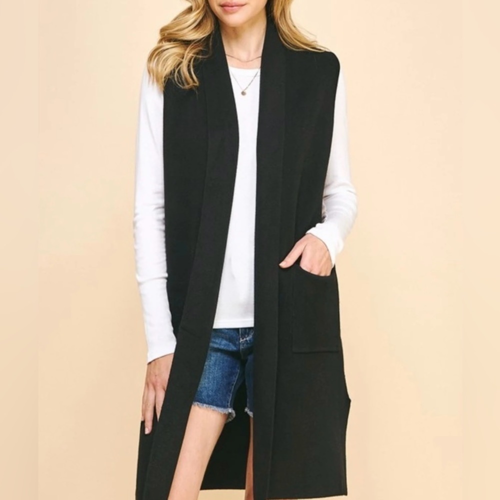 Ann Taylor Women's Black Open Front Long Sweater Vest Size XS - Picture 1 of 12